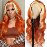 Blond Front/Orange Back 613/#350 Highlight  13x4  Transparent Frontal Lace Wig Body Wave Color Wig