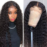 Deep Wave 13x4 Transparent Frontal Lace Wig Natural Black 180% Density