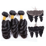 Bundle Deals With Frontal Loose Wave Virgin Human Hair Natural Black